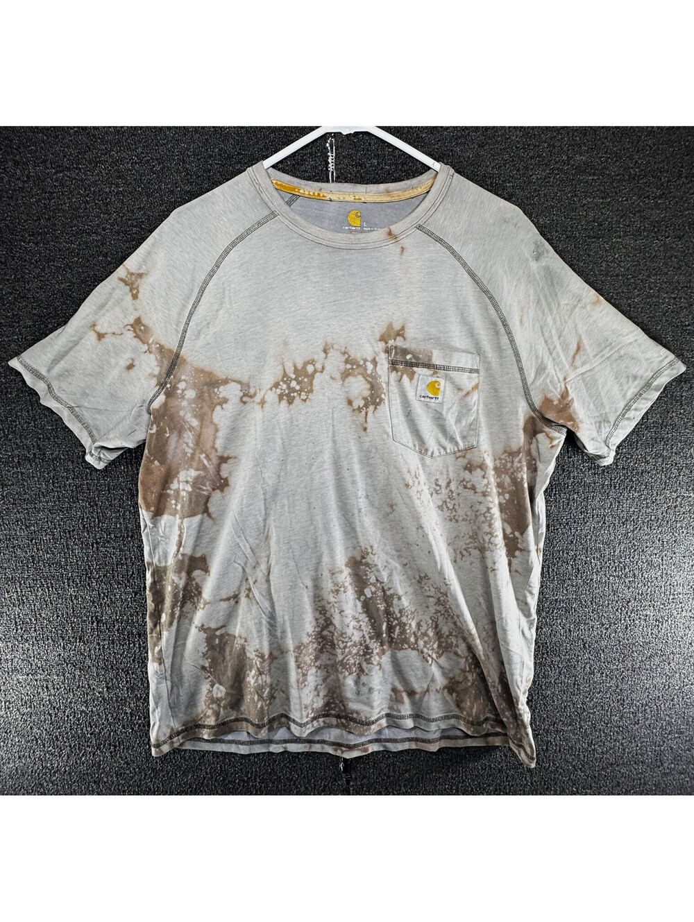 Carhartt Mens L Relaxed Fit Tie-Dye Pocket Crew Neck T-Shirt Gray Brown